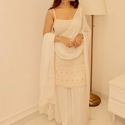 KALINI Ethnic Motifs Embroidered Sequined Kurta & Sharara With Dupatta-picture-2