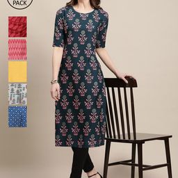 1 Stop Fashion Women Pack of 6 Printed Crepe Kurtas-picture-16