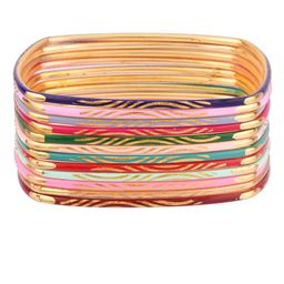 FEMMIBELLA Set Of 12 Gold-Plated Red & Blue Square Shaped Meenakari Bangles-29