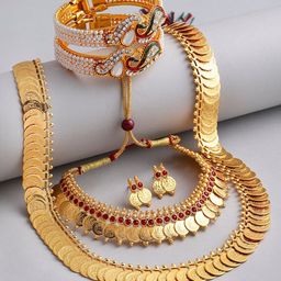 ZENEME White Gold-Plated Stone-Studded Temple Jewelry Set-55