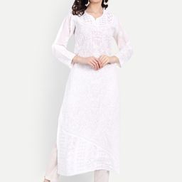 Indiankala4u Ethnic Motif Embroidered Chikankari Cotton Kurta-image-41