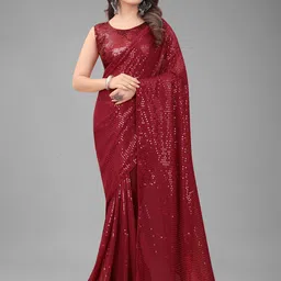Nityanta Fab Red Embellished Sequinned Ikat Saree-picture-18