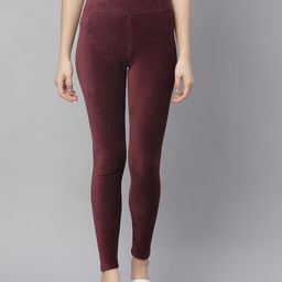 Marks & Spencer Women Burgundy Solid Ankle-Length Leggings-image-18