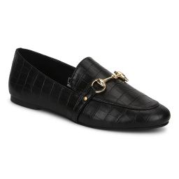 Truffle Collection Croc Pu Loafer Shoes With Gold Chain-picture-6
