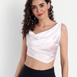 Emprall White Cowl Neck Pure Satin Styled Back Crop Top-image-52