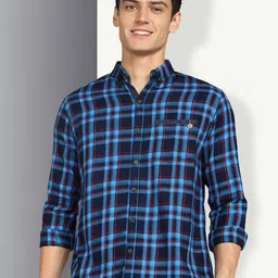 Kuons Avenue Smart Slim Fit Checked Button-Down Collar Twill Cotton Casual Shirt-image-68
