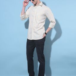Crimsoune Club Resort Collar Checked Printed Cotton Curved Slim Fit Casual Shirt-image-32