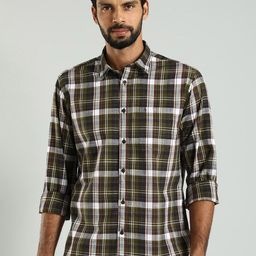 Indian Terrain Classic Spread Collar Slim Fit Tartan Checks Checked Cotton Casual Shirt-picture-32