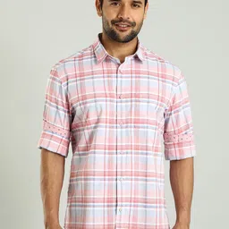 Indian Terrain Spread Collar Long Sleeves Classic Slim Fit Checked Casual Shirt-image-59