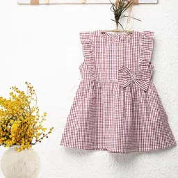 Nino Bambino Girls Sleeveless Bow Ruffles Checked Cotton Dress-picture-56