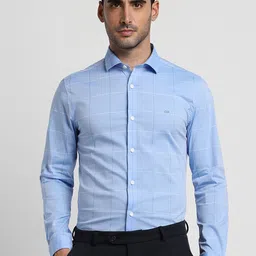 Peter England Slim Fit Windowpane Checked Cutaway Collar Formal Shirt-picture-26