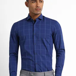 Peter England Slim Fit Windowpane Checked Formal Shirt-image-73