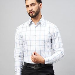 LOUIS STITCH Comfort Windowpane Checked Spread Collar Pure Cotton Formal Shirt-image-4