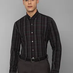 Luxure by Louis Philippe Men Black Slim Fit Tartan Checks Checked Formal Shirt-image-1