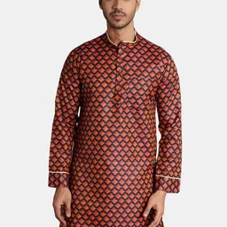 Wintage Geometric Printed Mandarin Collar Silk Cotton Kurta-image-98