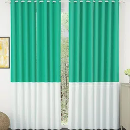 Story@home Silver & Turquoise Blue Set of 4 Faux Silk Colourblocked Room Darkening Door Curtain-15