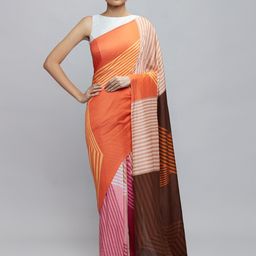 navyasa by liva Orange & Brown Colourblocked Saree-image-81