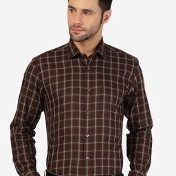 JADE BLUE Checked Spread Collar Cotton Knitted Formal Shirt-image-5