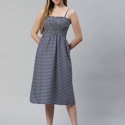 VARUSHKA Blue & White Crepe Midi Dress-image-26