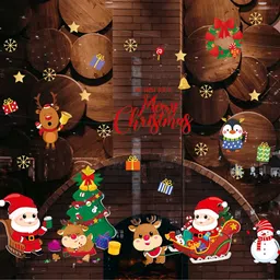 Jaamso Royals Green & Red Christmas Theme Printed Self-Adhesive Removable Wall Sticker-image-87