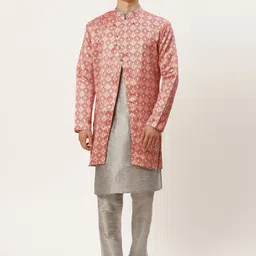 SOJANYA Men Grey Kurta with Churidar With Jacket-picture-17