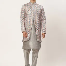 SOJANYA Men Grey & Pink Kurta with Churidar-picture-55