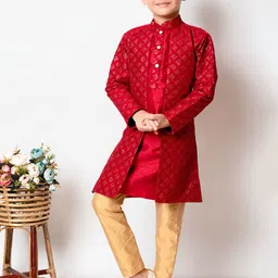 BAESD Infant Boys Ethnic Motifs Embroidered Sequinned Dupion Silk Kurta with Pyjamas-26
