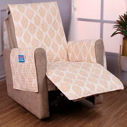 HOKIPO Off White & Brown Printed Sofa Cover With Arms-32