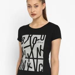 appulse Women Black Typography Printed Slim Fit Running T-shirt-image-126