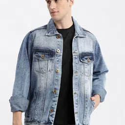 SHOWOFF Washed Spread Collar Rapid-Dry Windcheater Denim Jacket-picture-55