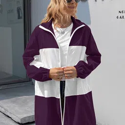 StyleCast Women Purple Colourblocked Longline Open Front Jacket-image-84
