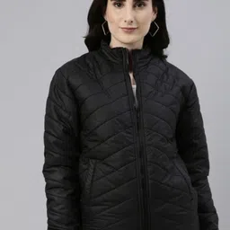 Campus Sutra Stand Collar Long Sleeve Windcheater Zip Detail Puffer Jacket-image-65