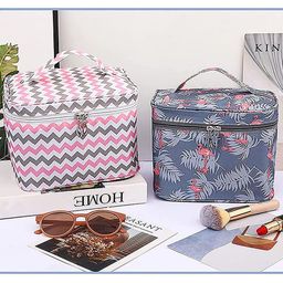 HOUSE OF QUIRK Women Pink & Grey Striped Toiletry Portable Makeup Bag-18