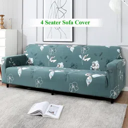 HOKIPO Grey & White 3 seater Printed Polyester Sofa Cover-image-92