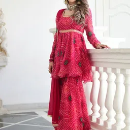 Lavanya The Label Women Pink Bandhani Empire Kurti with Sharara & With Dupatta-image-84