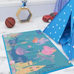 Athom Trendz Kids Blue & Pink Peppa Pig Aqua World Printed Anti Skid Carpet-16