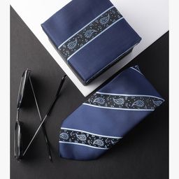 Alvaro Castagnino Men Blue & White Striped Skinny Tie-picture-30