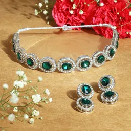 AMI Silver Plated Austrian Diamonds Studded Jewellery Set-image-67