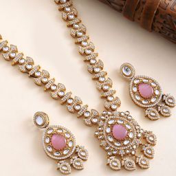 Voylla Gold Plated Kundan Stone Studded Jewellery Set-image-29