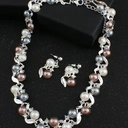 Shining Diva Fashion Silver-Plated Pearls-Beaded Jewellery Set-51