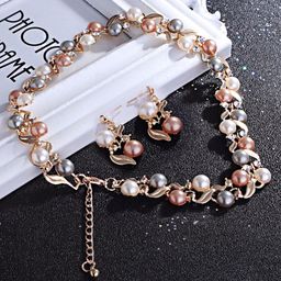 Yellow Chimes Multicolor Pearl  Gold-Plated White Crystal-Beaded Jewellery Set-12