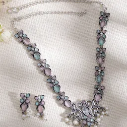 Rubans Rhodium Plated Stones Studded Jewellery Set-47