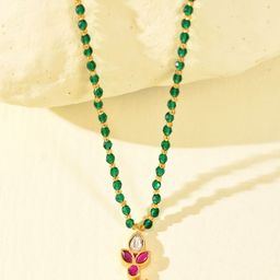 STYYO Brass Gold-Plated Stone Studded & Beaded Necklace Necklace-image-17