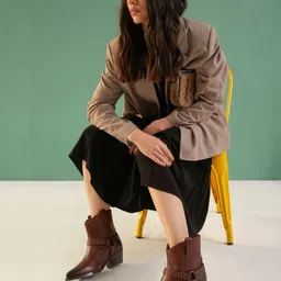 Saint G Maroon Metal Studded Teak Leather Ankle Boots-43