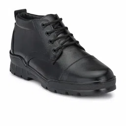 Eego Italy Men Black Solid Light Weight Genuine Leather Mid Ankle Formal Boots Shoes-image-22