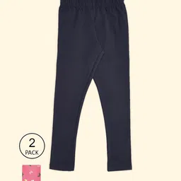 Pantaloons Junior Girls Pack Of 2 Pink & Black  Printed Cotton Ankle Length Leggings-image-104