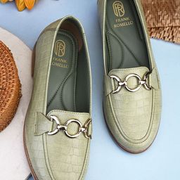 FRANKROMELLO Textured Round Toe Buckles Ballerinas-13