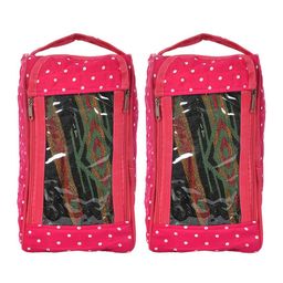 Kuber Industries Set Of 2 Pink Printed Storage Bags With Transparent Windows.-27