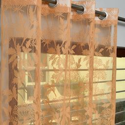 RIDHAAN Brown 2 Pieces Floral Sheer Long Door Curtains-image-76