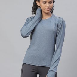 CHKOKKO Women Blue Solid Round Neck Yoga T-shirt-image-70